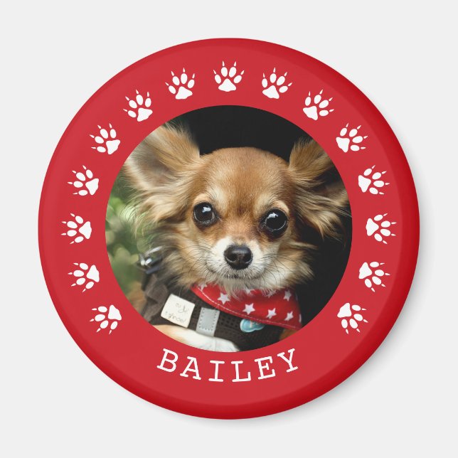 Red Paw Prints Frame Pet Photo Magnet (Front)