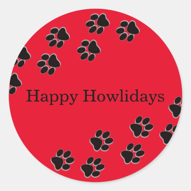 Red Paw Prints Howlidays - Circle Sticker (Front)