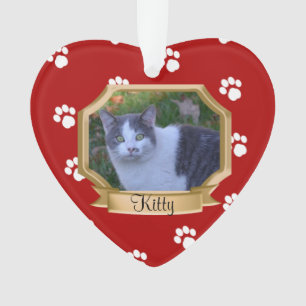 Red Paw Prints Pet Photo Ornament