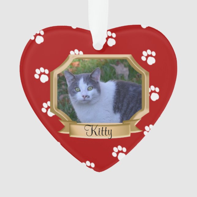 Red Paw Prints Pet Photo Ornament (Front)