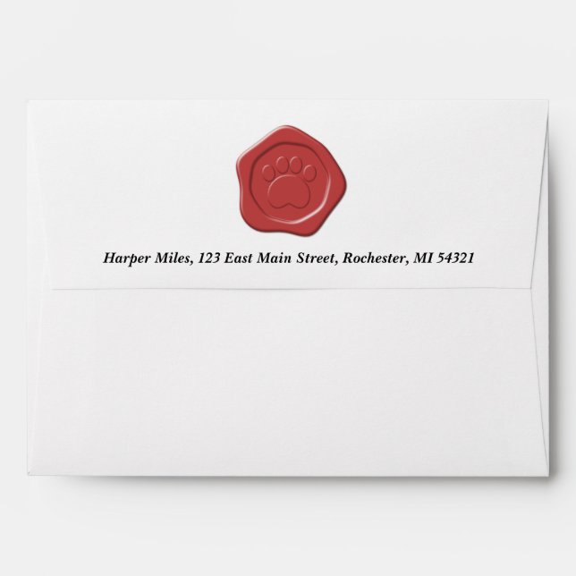 Red paw wax seal w return address envelope (Back (Top Flap))