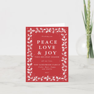 Red Peace Love & Joy Holly Leaves Non Photo Holiday Card