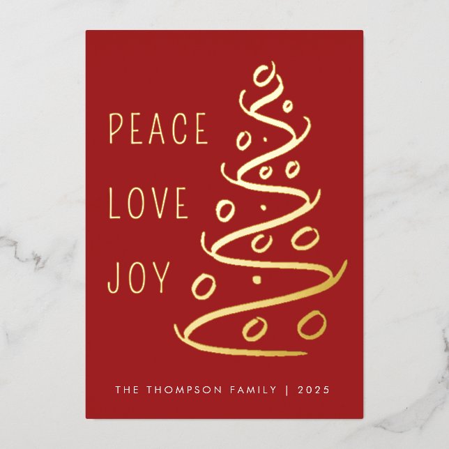 Red Peace Love Joy Tree Holiday Gold (Front)