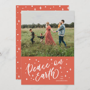 Red Peace on Earth Lettering Christmas Photo Holiday Card