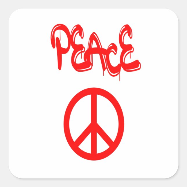 Red Peace Sign with Peace Spelled Out in Graffiti Square Sticker (Front)