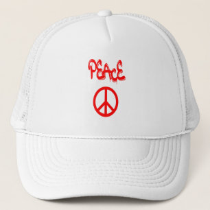 Red Peace Sign with Peace Spelled Out in Graffiti Trucker Hat