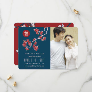 Red Peach Blossoms Chinese Double Happiness Photo Save The Date