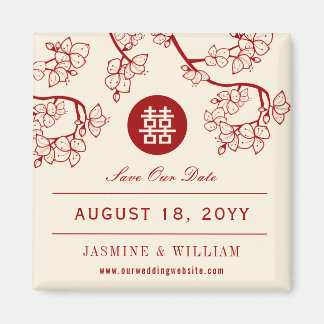 Red Peach Blossoms Double Happiness Save The Date Magnet