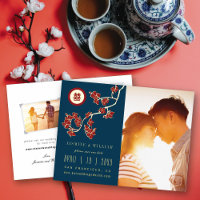 Red Peach Blossoms Double Xi Photo Save The Date