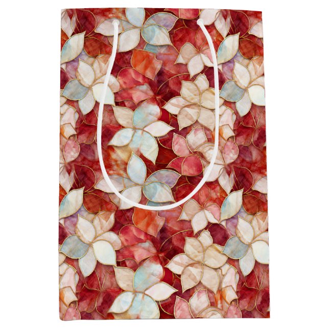 Red Peach Pearl Floral Medium Gift Bag (Front)