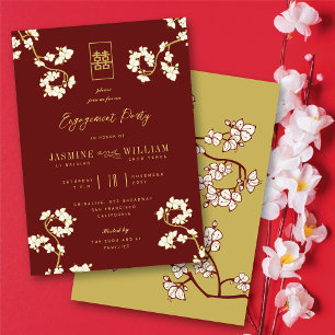 Red Peach/Plum Blossoms 囍 Elegant Asian Wedding Invitation
