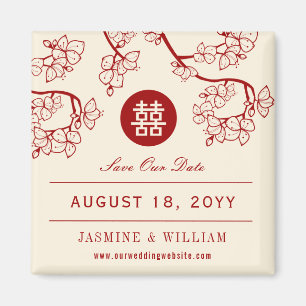 Red Peach/Plum Blossoms Double Happiness Wedding Magnet