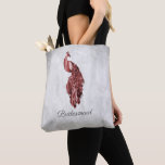Red Peacock Bridesmaid Tote<br><div class="desc">Personalise an all over print bag for your bridesmaids with an Red Peacock Bridesmaid's Tote Bag. Tote design features a vibrant peacock resting on a delicate white foliage vine against a grunge background. Personalise with the bridesmaid's name or keep the bridesmaid title. Additional wedding stationery and gifts available with this...</div>