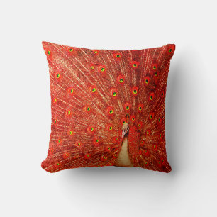 Red Peacock Displaying His Red Feathers,   Cushion