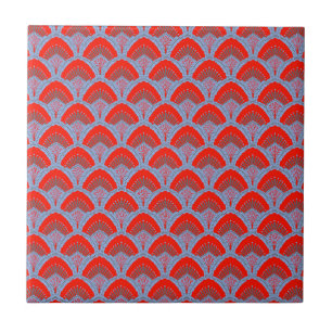 Red Peacock Feather Decorative Ceramic Tile