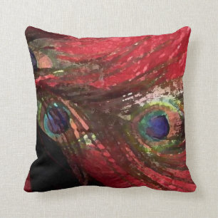 RED PEACOCK FEATHERS BY LIZ LOZ CUSHION