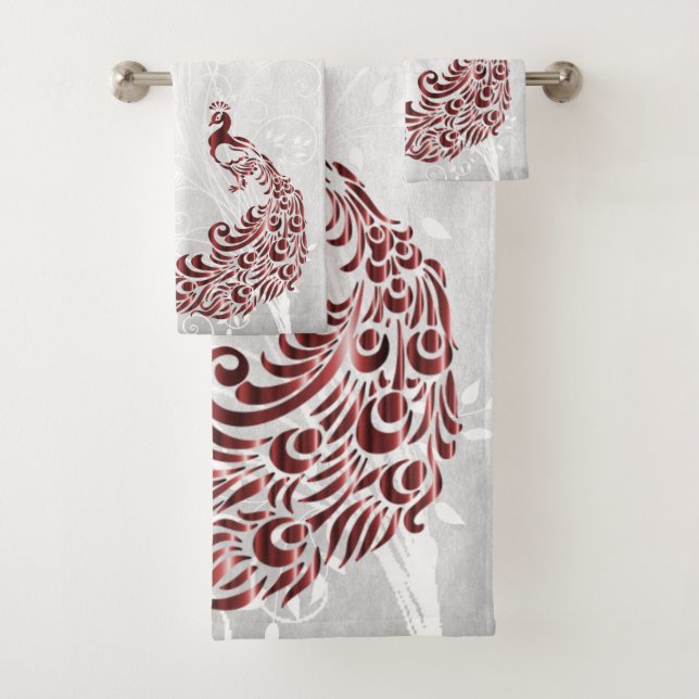 Red Peacock Personalised Bath Towels (Insitu)