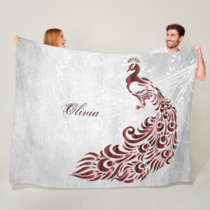 Red Peacock Personalised Fleece Blanket