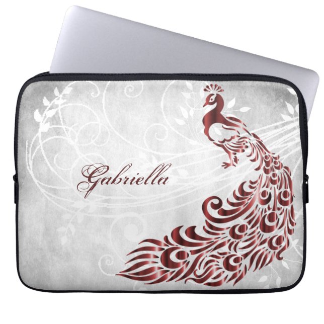 Red Peacock Personalised Laptop Sleeve (Front)