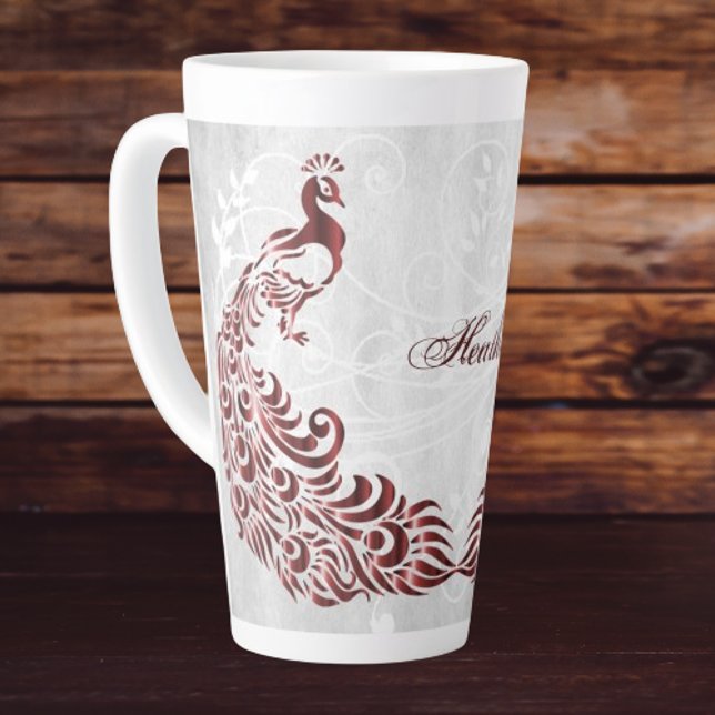 Red Peacock Personalised Latte Mug (Red Peacock Personalized Latte Mug)
