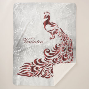 Red Peacock Personalised Sherpa Blanket