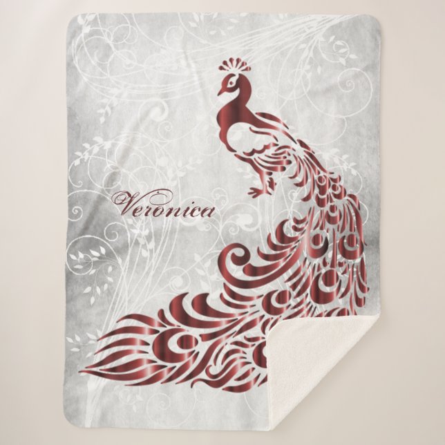 Red Peacock Personalised Sherpa Blanket (Front)