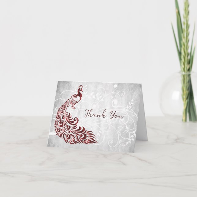 Red Peacock Thank You Card (Front)