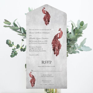 Red Peacock Wedding All In One Invitation