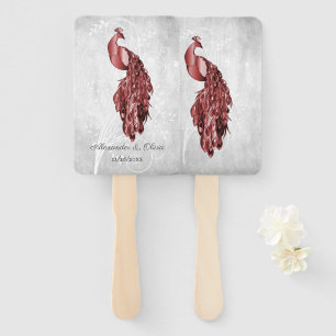 Red Peacock Wedding Favour Hand Fan