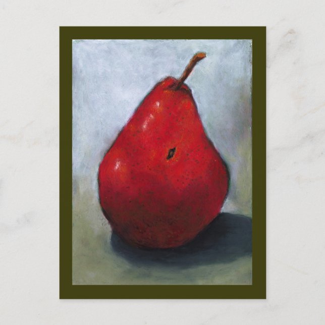 RED PEAR: OIL PASTEL ART: FRUIT POSTCARD (Front)