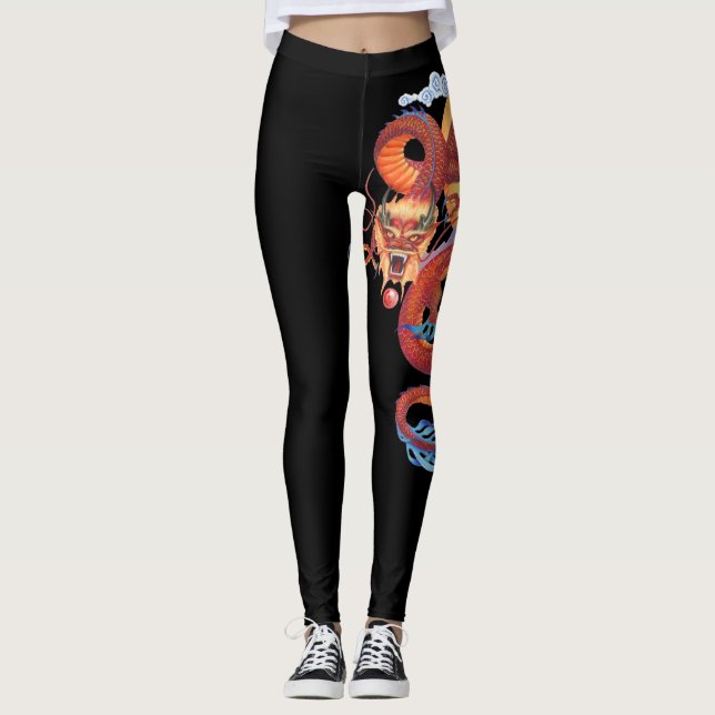 Red Pearl Chinese Dragon Leggings (Front)