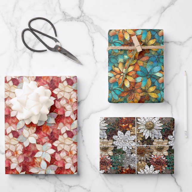 Red Pearl Peach Floral Wrapping Paper Sheet (Front)