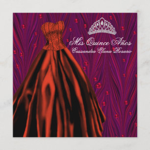 Red Pearls Red Dress Purple Red Quinceanera Invitation