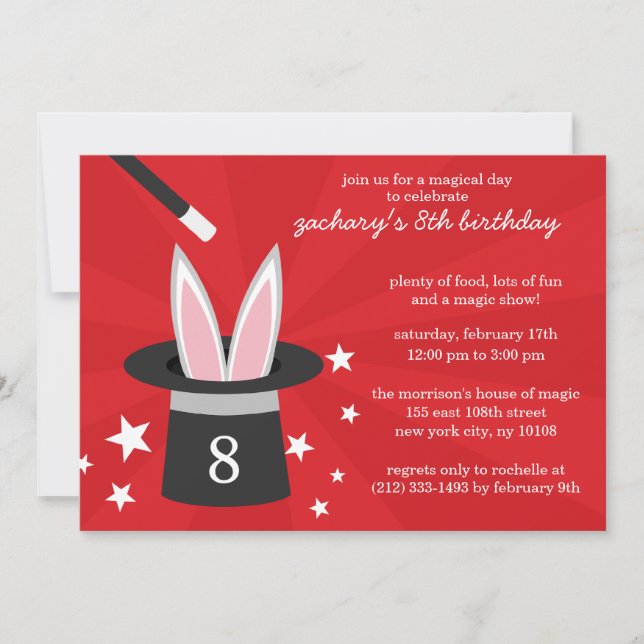 Red Peek-a-Boo Rabbit Custom Magic Birthday Party Invitation (Front)