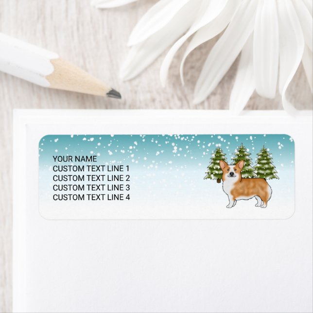 Red Pembroke Welsh Corgi Blue Winter Christmas (Insitu)