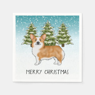 Red Pembroke Welsh Corgi Blue Winter Christmas Napkin
