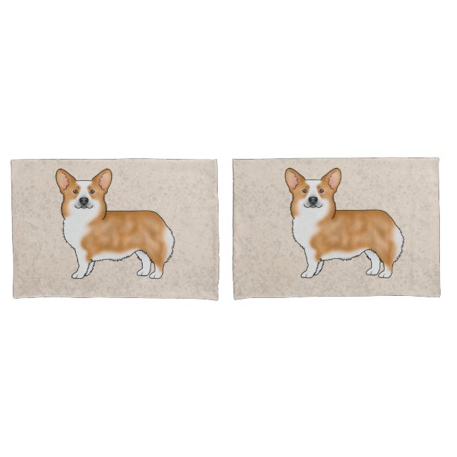 Red Pembroke Welsh Corgi Cartoon Dogs Beige Pillowcase (Front-Set)