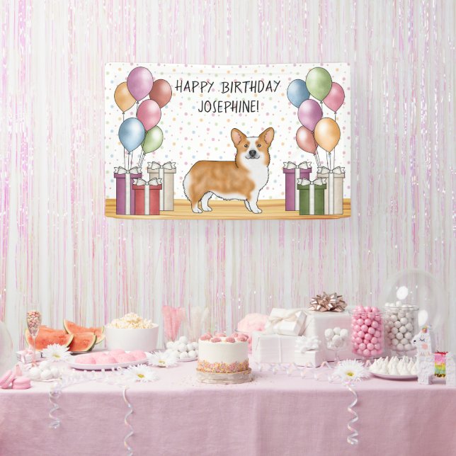 Red Pembroke Welsh Corgi Colourful Happy Birthday Banner (Party)