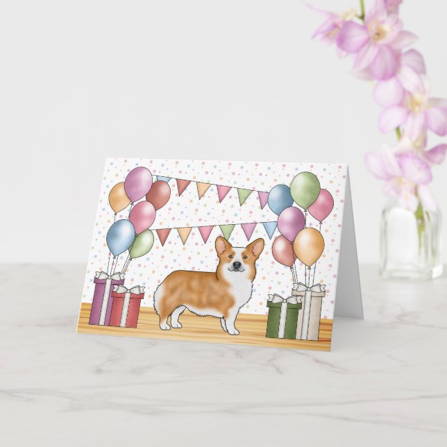 Red Pembroke Welsh Corgi Colourful Happy Birthday Card (Orchid)