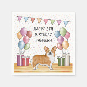 Red Pembroke Welsh Corgi Colourful Happy Birthday Napkin