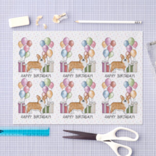 Red Pembroke Welsh Corgi Colourful Happy Birthday Tissue Paper