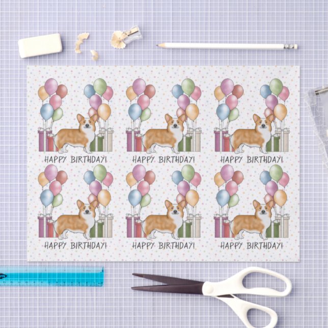 Red Pembroke Welsh Corgi Colourful Happy Birthday Tissue Paper (Craft)