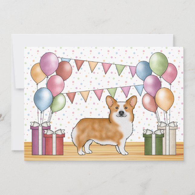 Red Pembroke Welsh Corgi Colourful Pastel Birthday Invitation (Front)