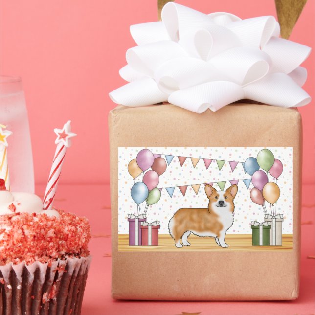 Red Pembroke Welsh Corgi Colourful Pastel Birthday Rectangular Sticker (Party)