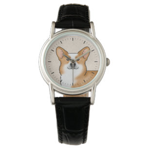 Red Pembroke Welsh Corgi Cute Dog Head Portrait Watch