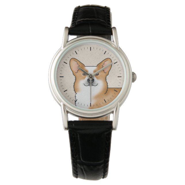 Red Pembroke Welsh Corgi Cute Dog Head Portrait Watch (Front)
