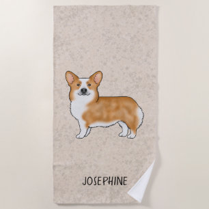 Red Pembroke Welsh Corgi Cute Dog With Custom Name Beach Towel