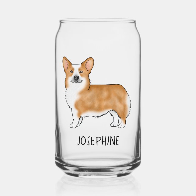 Red Pembroke Welsh Corgi Cute Dog With Custom Name Can Glass (Front)