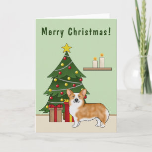 Red Pembroke Welsh Corgi Dog And Christmas Tree Card