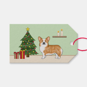 Red Pembroke Welsh Corgi Dog And Christmas Tree Gift Tags